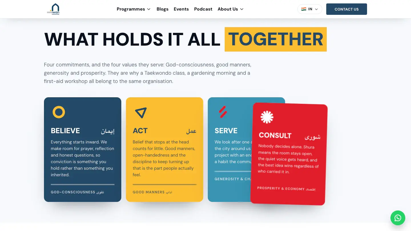 The four commitments: Believe, Act, Serve, Consult