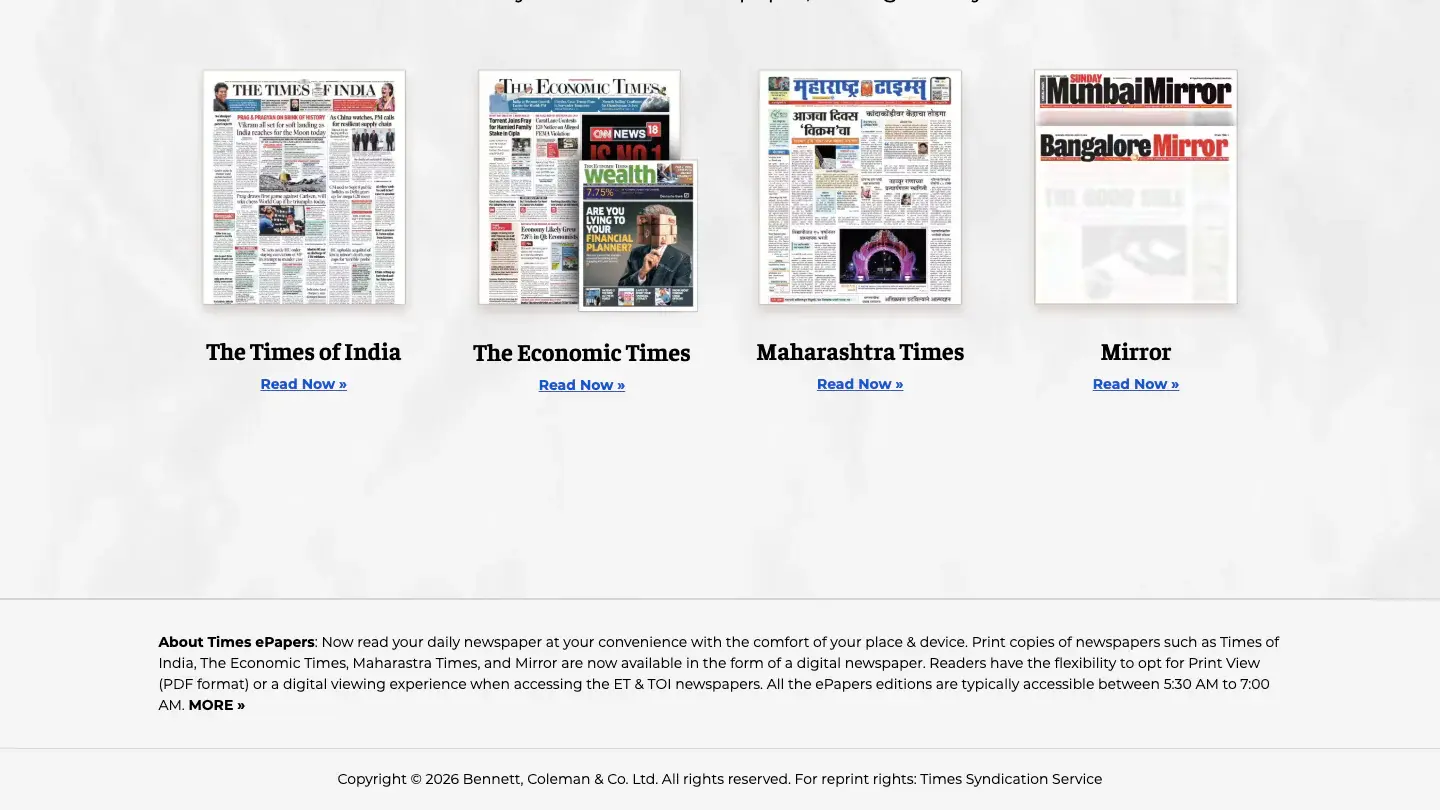 Newspaper titles with Read now links, and the About Times ePapers section