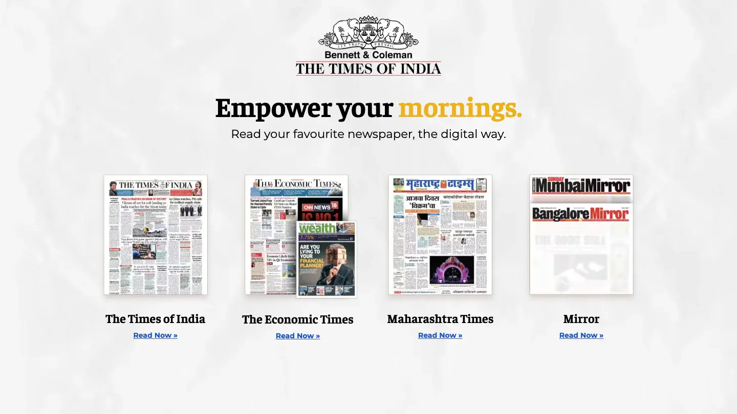 TOI ePaper home page listing the group's newspaper titles