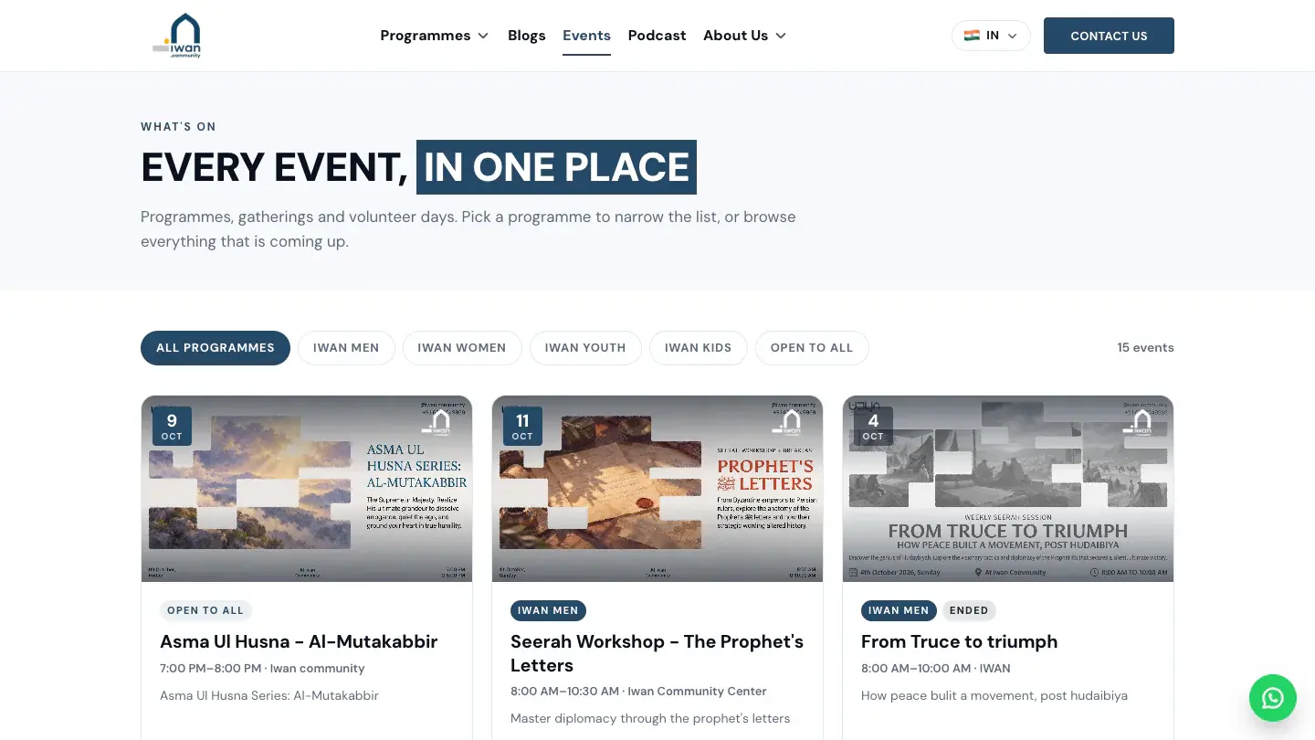 Events, all in one place, filterable by programme