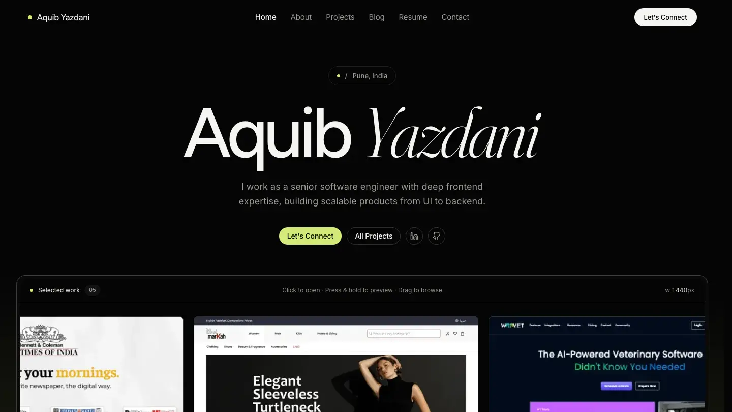 Portfolio home page hero