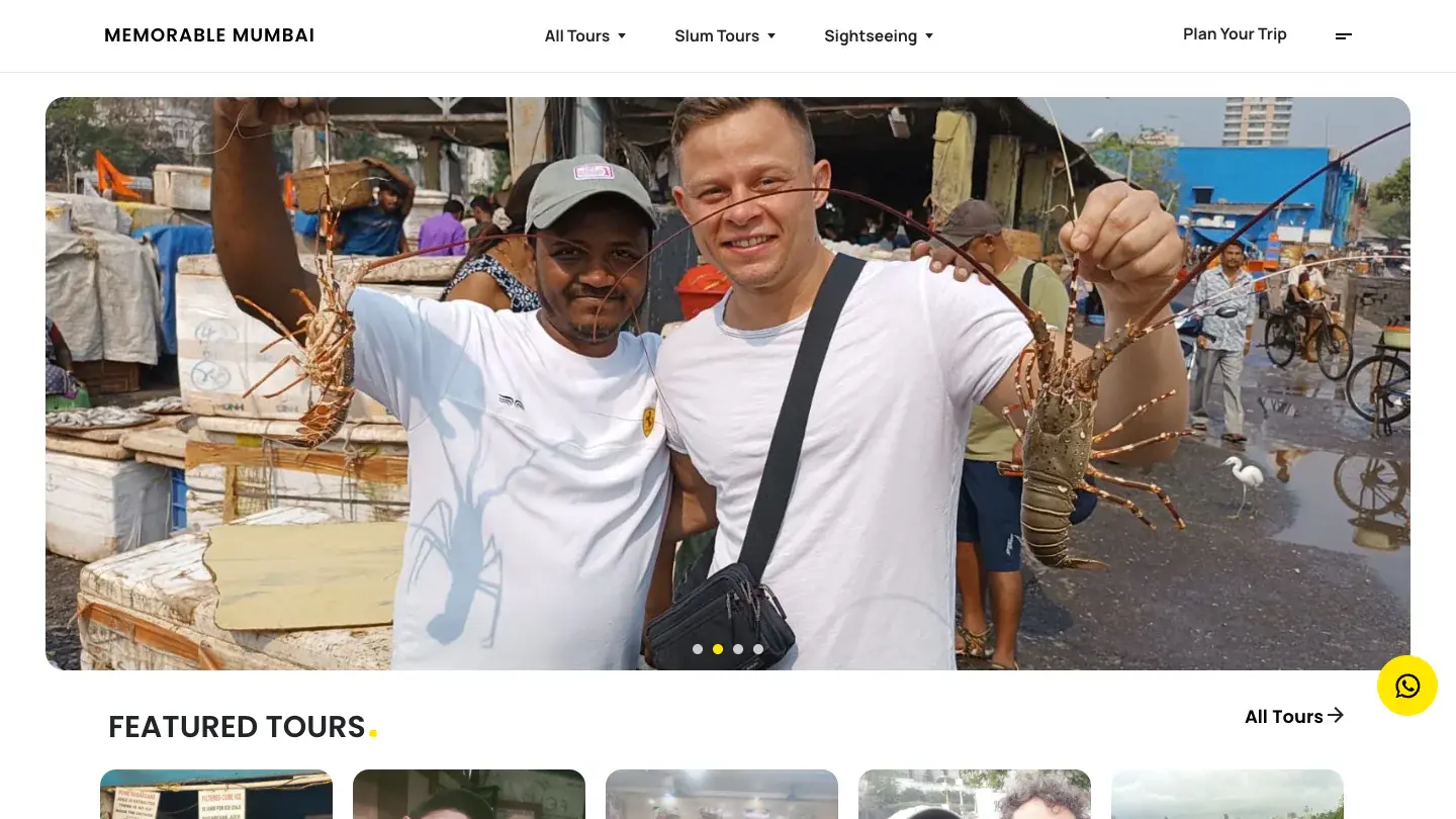 Memorable Mumbai home page with a guide and travellers on a tour