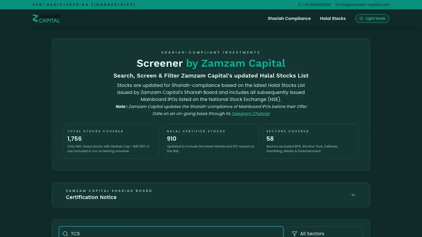 Searching the screener for a stock