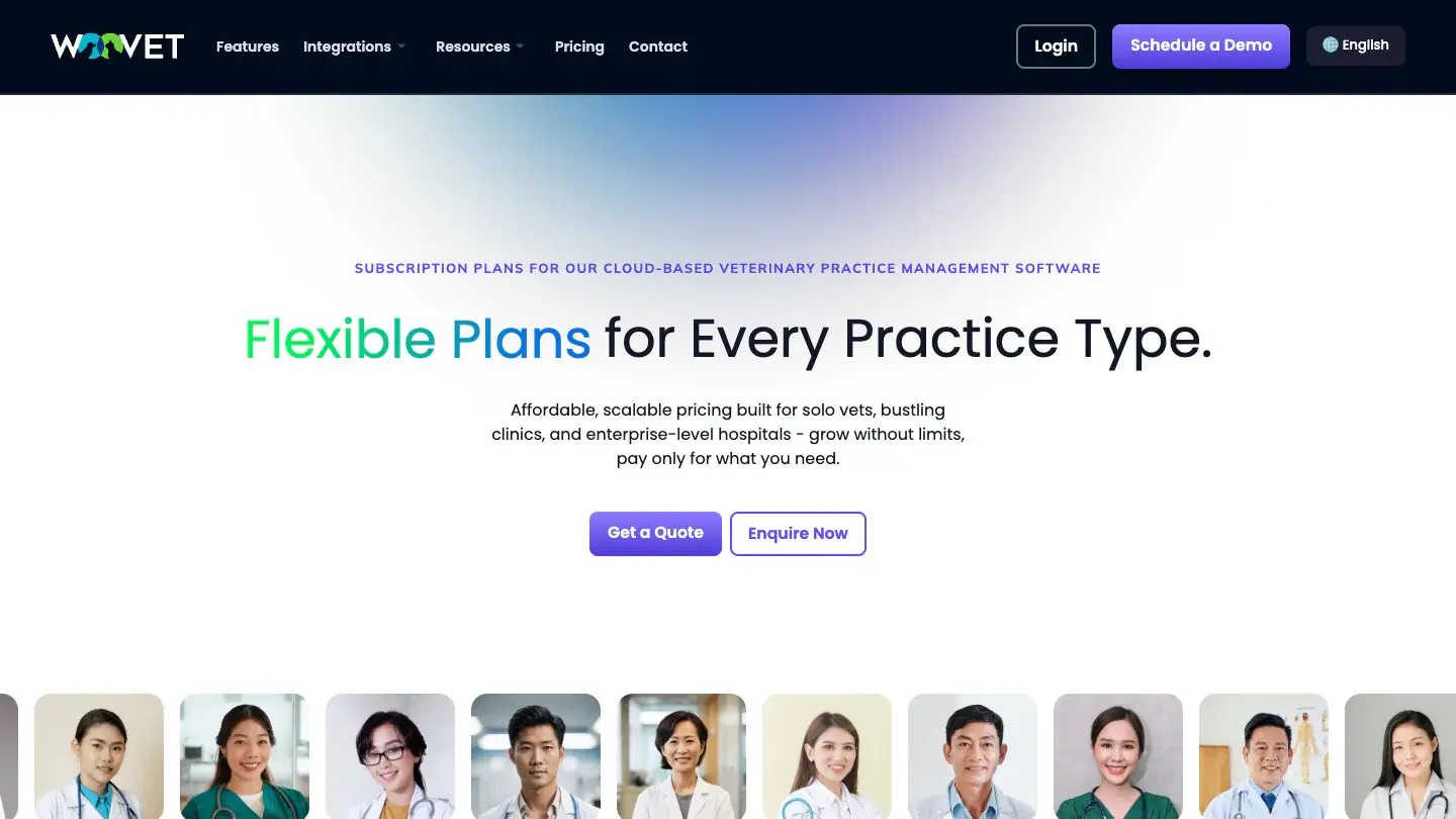 Pricing page with plans for every practice type