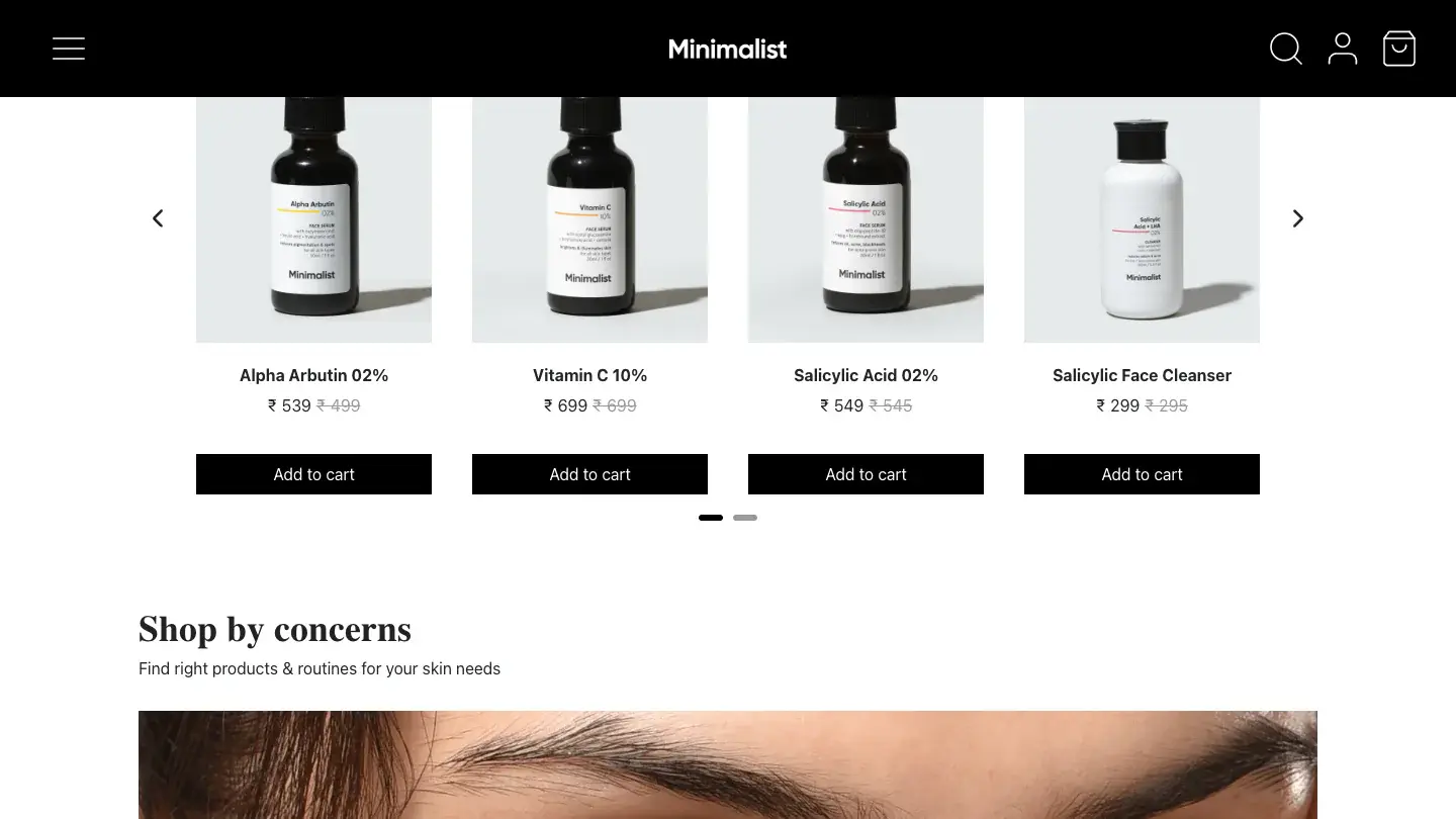 Product carousel with add-to-cart buttons