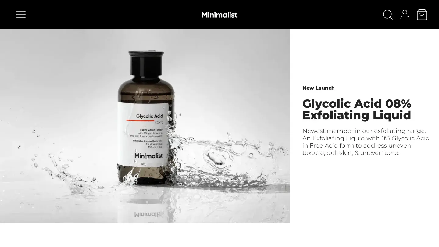Minimalist clone home page featuring a new launch