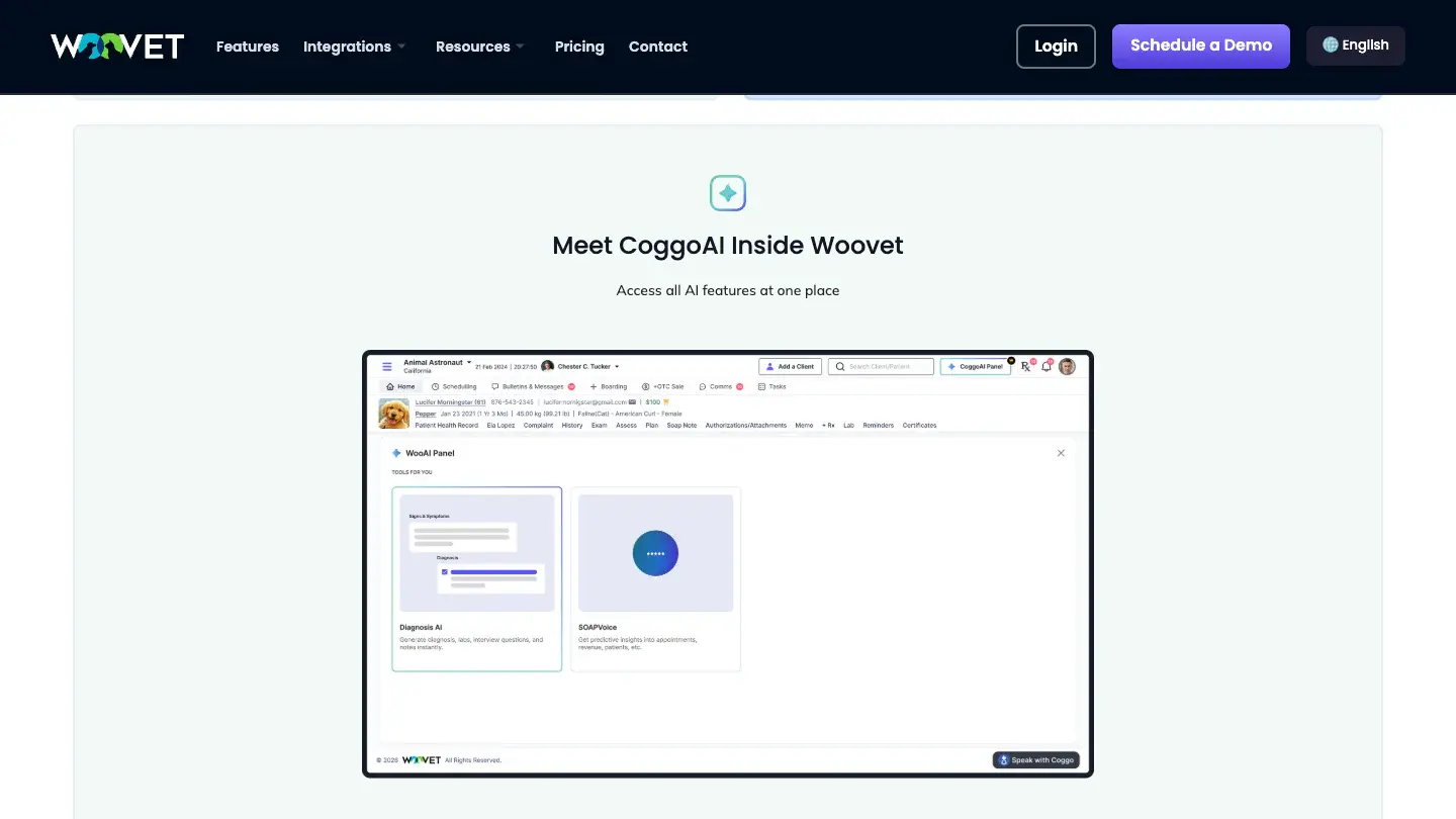 Interactive demo of CoggoAI inside Woovet