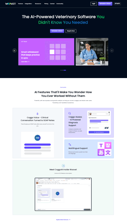 Woovet — US-based Veterinary SaaS platform migrated to Next.js, serving 50+ hospitals